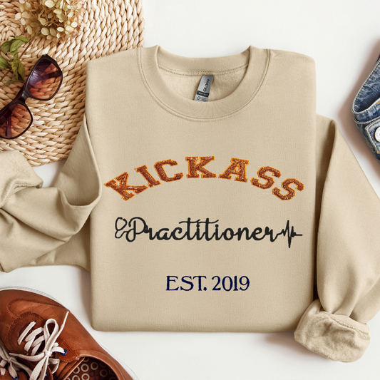 Kickass Glitter Cute Bold Nurse Practitioner Embroidery Hoodie Sweatshirt