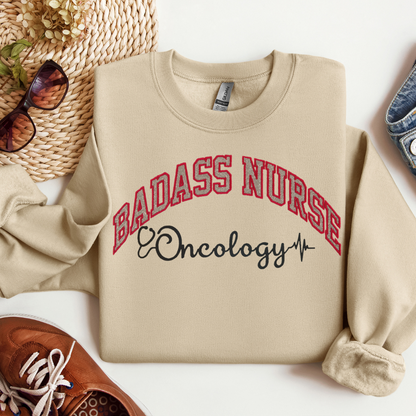 Cute Badass Oncology Nurse Crewneck-Eye Catching Unique Embroidery Design