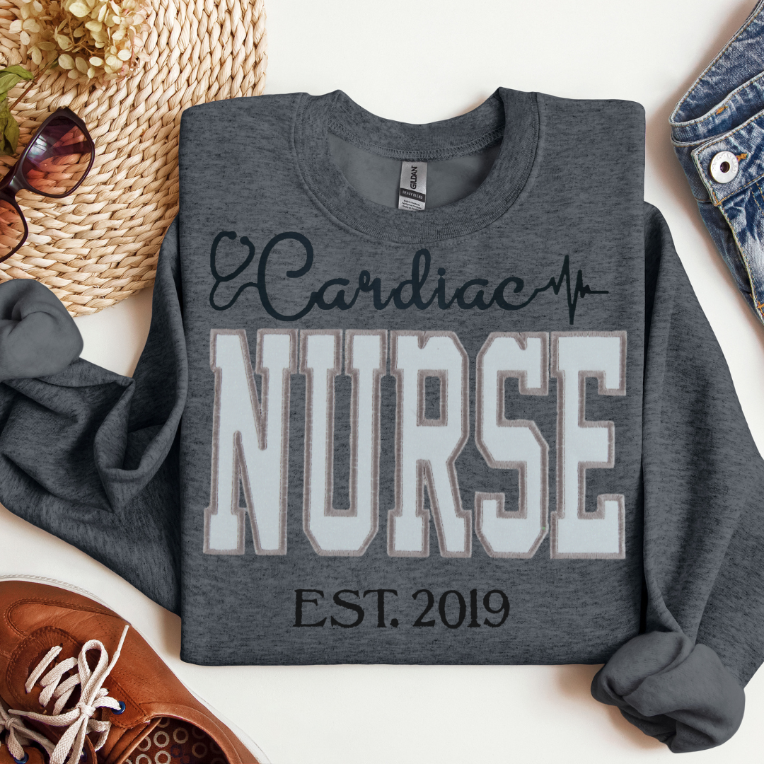 Cute White Glitter Cardiac Sweatshirt Hoodie Nurse Embroidery Popular Design