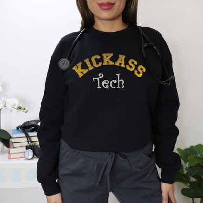 Kickass Glitter Trendy Graphic Unique Nurse Tech Embroidery Crewneck