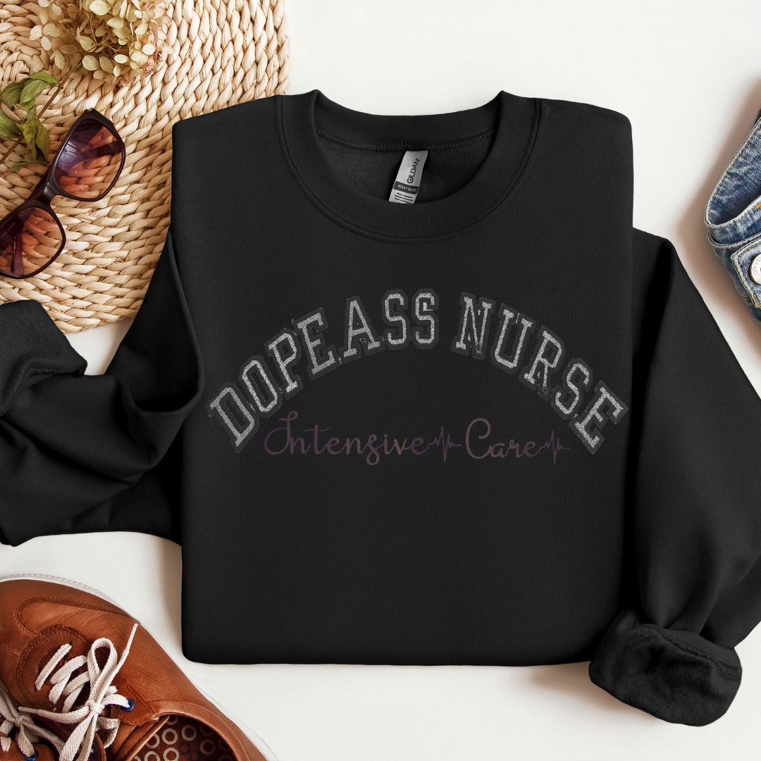 Eye Catching Glitter Dopeass Nurse Hoodie Crewneck Embroidery Design