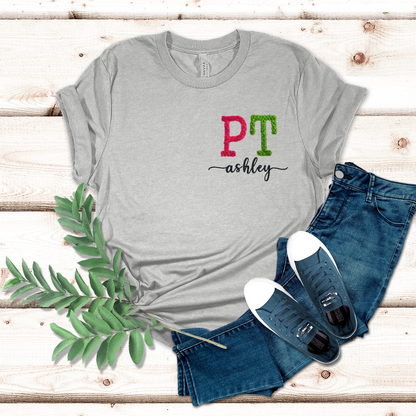 Colorful Trendy Fun Unique Physical Therapy Embroidery T-shirt