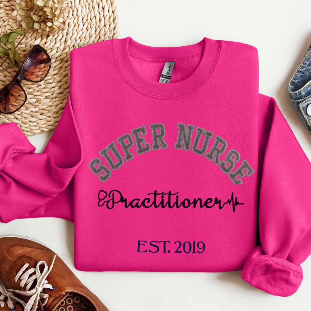 Glitter Cute Bold Super Nurse Practitioner Embroidery Hoodie Sweatshirt