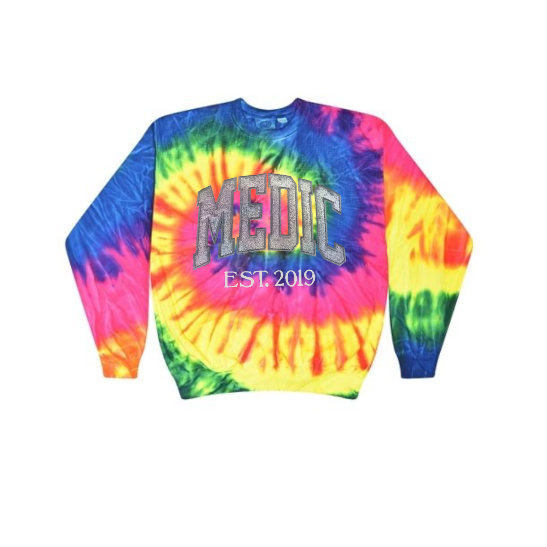 Paramedic Glitter Custom Trendy Tie Dye Sweatshirt Hoodie Embroidery