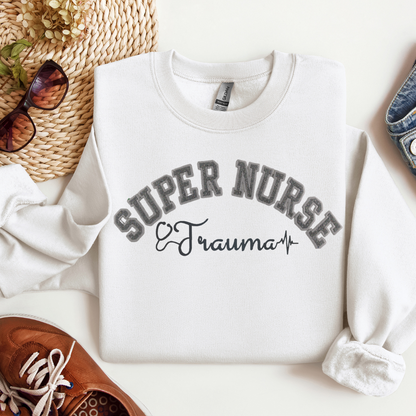 Fun Stylish Super Trauma Nurse Top Trendy Hoodie Crewneck Eye-Catching Design