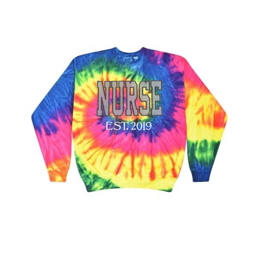 Nurse Glitter Custom Trendy Tie Dye Sweatshirt Hoodie Embroidery