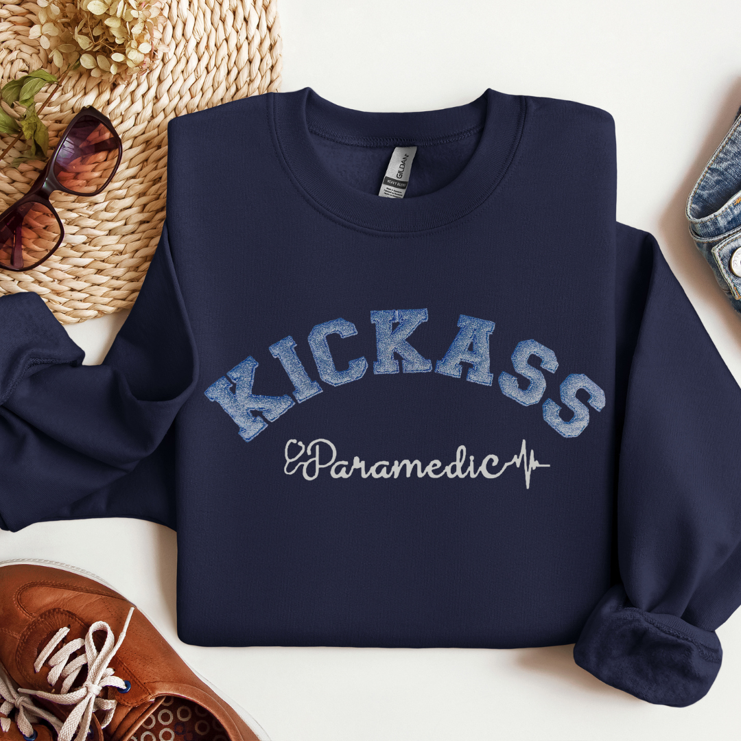 Kickass Sparkly Fun Trendy Embroidery Glitter Paramedic Hoodie Sweatshirt