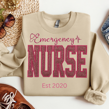 Glitter Sweatshirt ER Nurse Embroidery