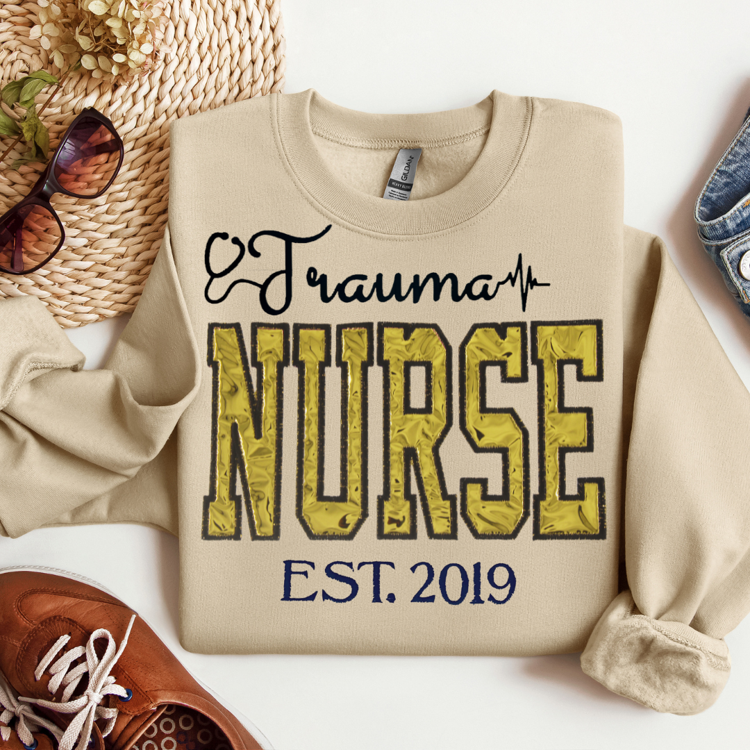 Cute Trendy Metallic Trauma Nurse Embroidery Hoody-Custom Design