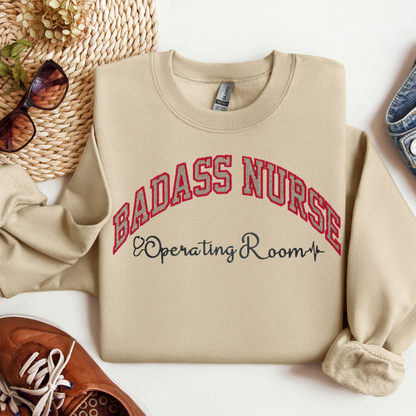 Cute Badass OR Nurse Crewneck-Eye Catching Unique Embroidery Design