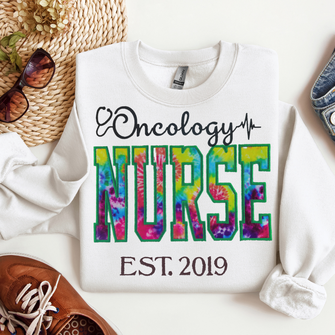 Tie Dye Oncology Nurse Embroidery Hoodie