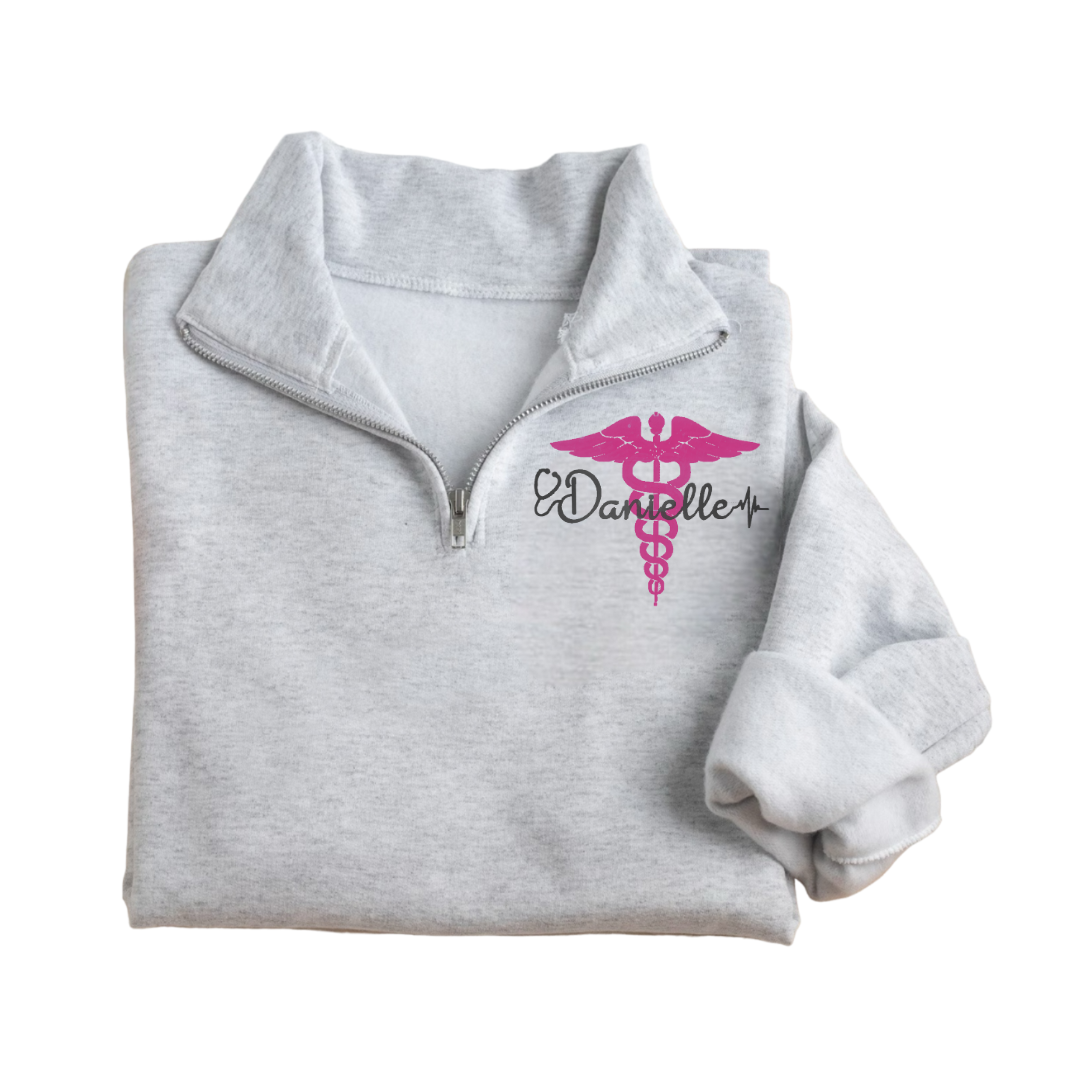 Fleece Embroidered 1/4 Zip Sweatshirt Cute Personalization