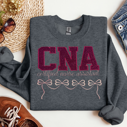 Glitter Trendy Cute Graphic Bow Unique CNA Embroidery Crewneck