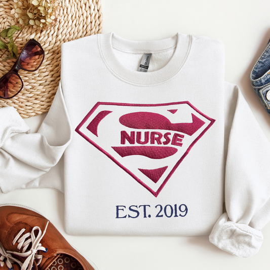 Fun Stylish Super Nurse Top Trendy Hoodie Crewneck Eye-Catching Design