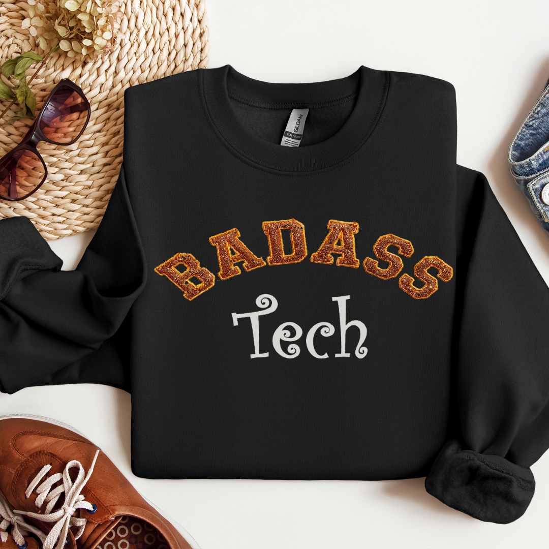 Badass Glitter Trendy Graphic Unique Nurse Tech Embroidery Crewneck