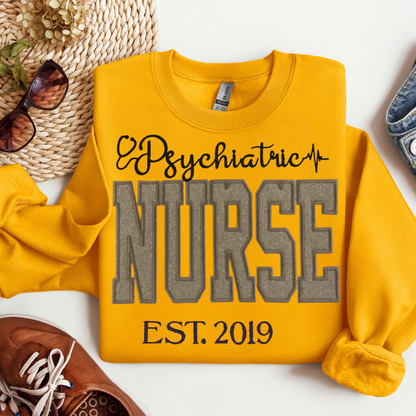 Stylish Fun Grey Glitter Psych Nurse Hoodie Unique Embroidery Crewneck