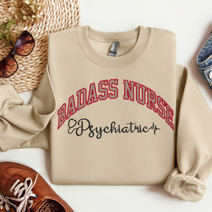 Cute Badass Psych Nurse Crewneck-Eye Catching Unique Embroidery Design