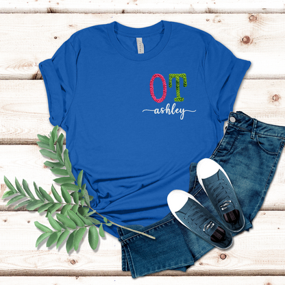 Colorful Cute Fun Unique Bold Occupational Therapy Embroidery T-shirt