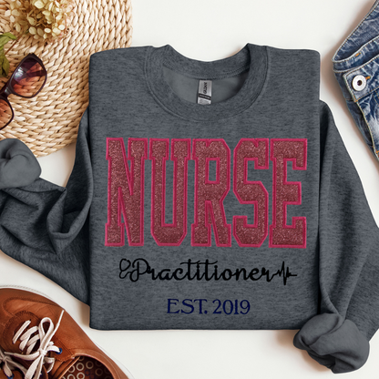 Pink Eye Catching Cute Unique Bold Nurse Practitioner Embroidery Hoodie Sweatshirt