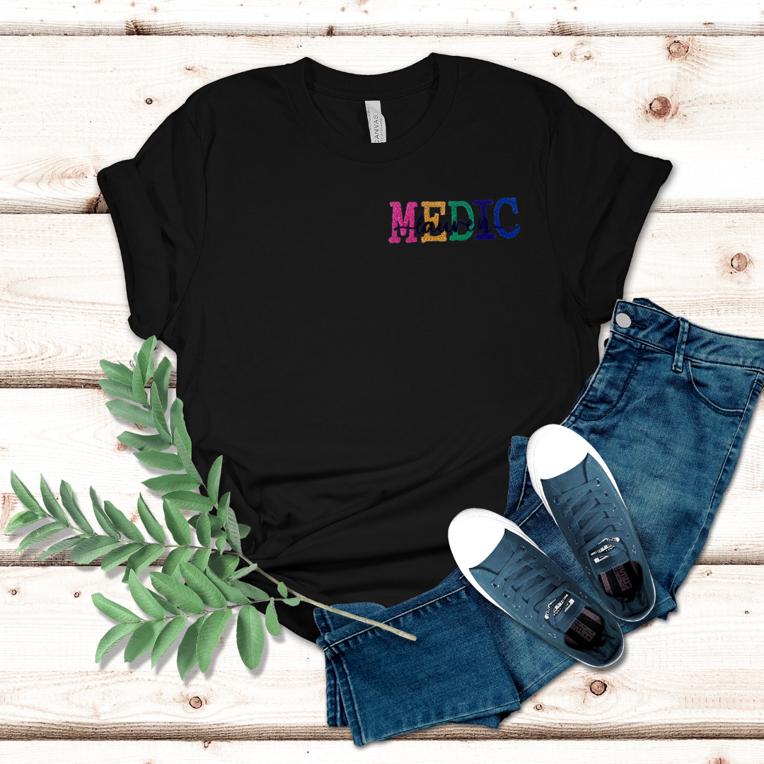 Popular Bold Colorful Trendy Fun Embroidery Medic Personalized T-shirt