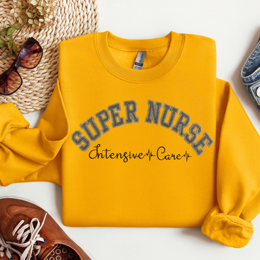 Fun Stylish Super ICU Nurse Top Trendy Hoodie Crewneck Eye-Catching Design