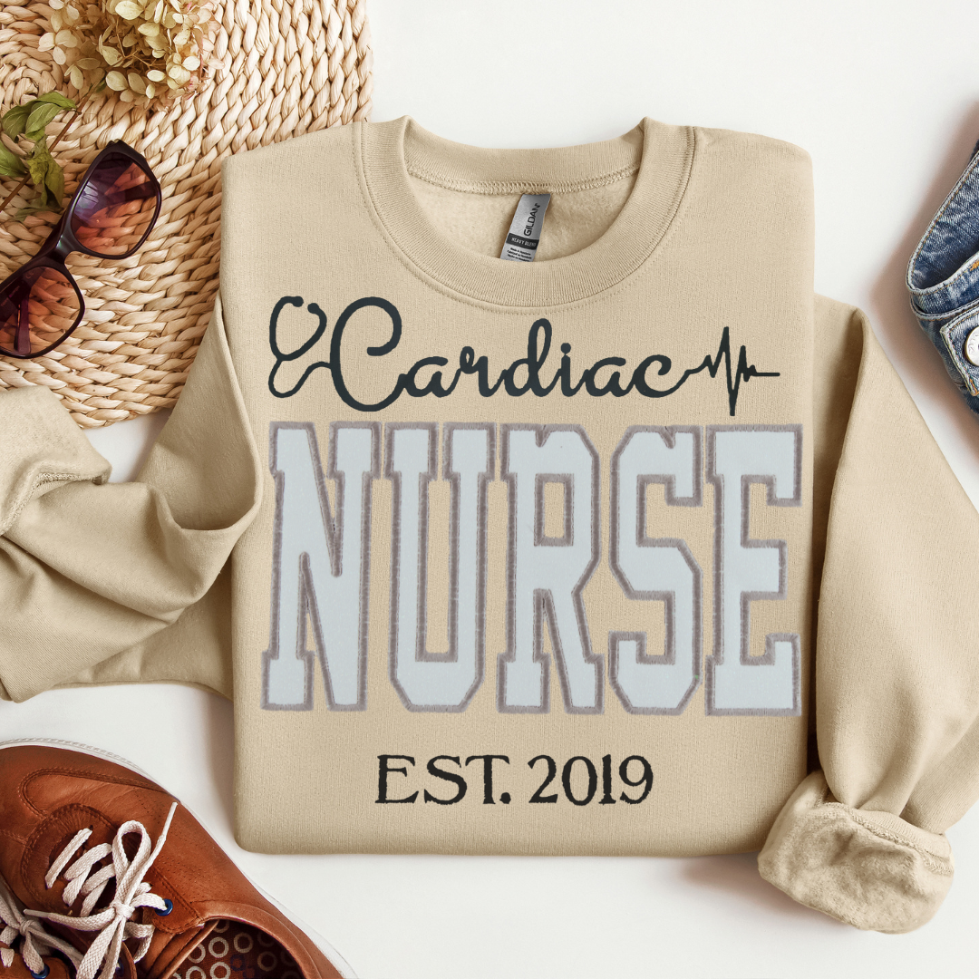 Cute White Glitter Cardiac Sweatshirt Hoodie Nurse Embroidery Popular Design