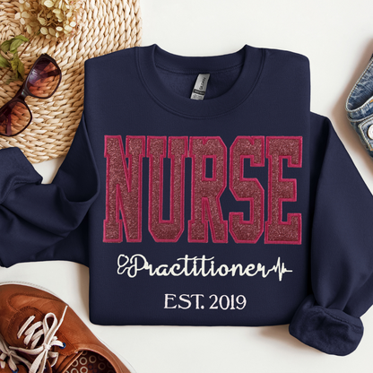 Pink Eye Catching Cute Unique Bold Nurse Practitioner Embroidery Hoodie Sweatshirt