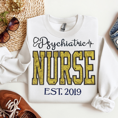 Cute Trendy Metallic Psych Nurse Embroidery Hoody-Custom Design