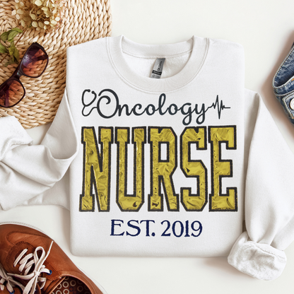 Cute Trendy Metallic Oncology Nurse Embroidery Hoody-Custom Design