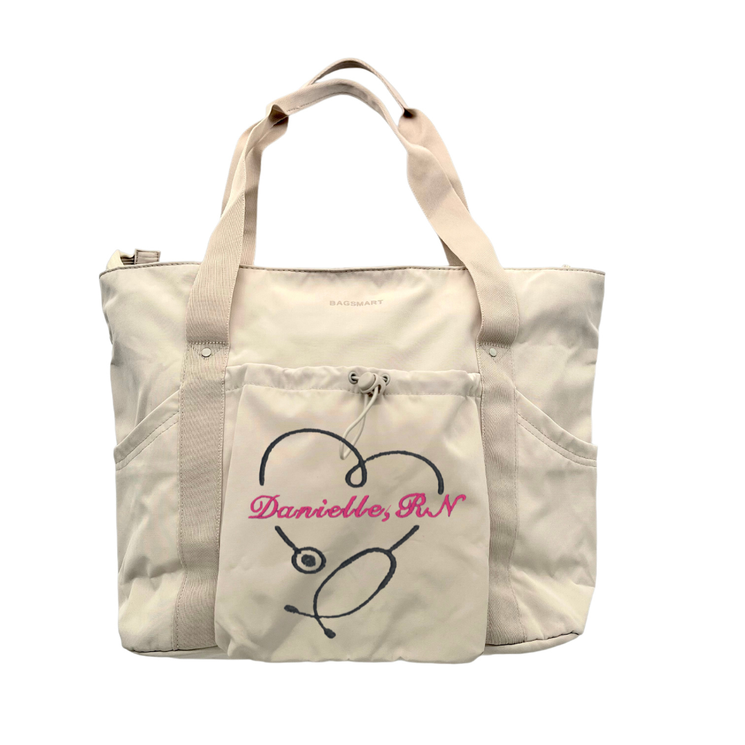 Personalized Trendy Cute Tote Nurse Custom Embroidery Gift