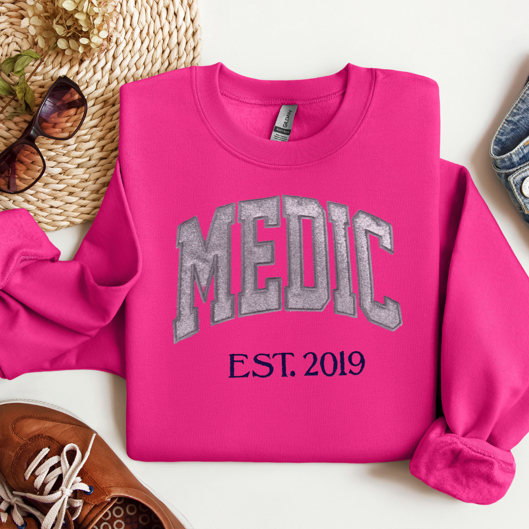 Cute Glitter Trendy Grey Embroidery Paramedic Hoodie Sweatshirt