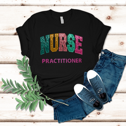 Faux Chenille Cute Graphic New Nurse Practitioner Embroidery Tshirt