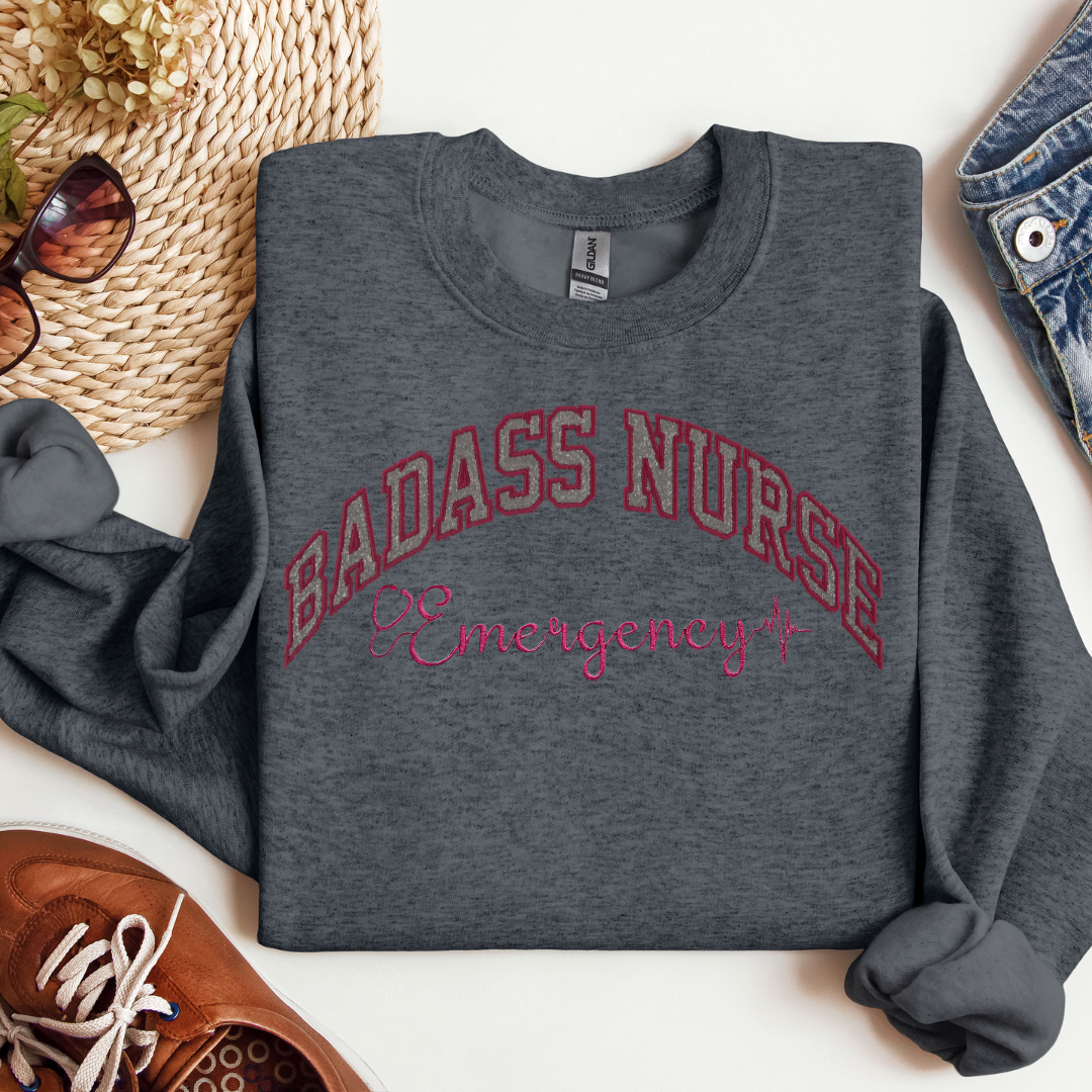 Cute Badass ER Nurse Crewneck Hoodie-Eye Catching Unique Embroidery Design