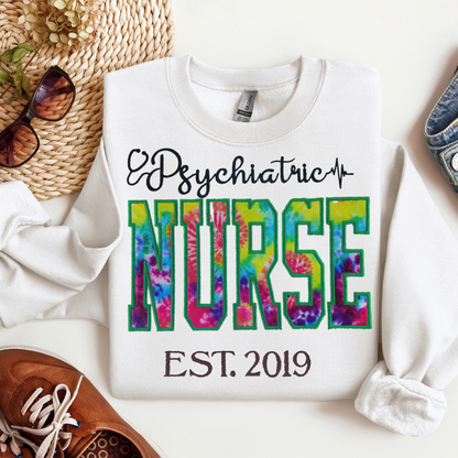 Adorable Tye Dye Eye-Catching Psych Nurse Embroidery Hoodie Crewneck