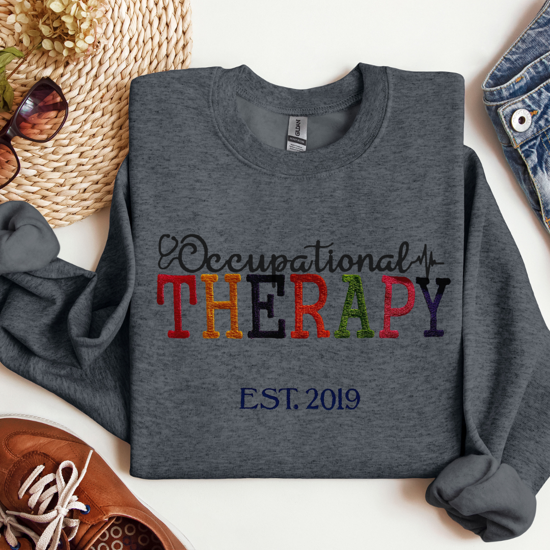 Colorful Trendy Graphic Occupational Therapy Embroidery Hoodie Sweatshirt