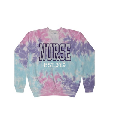 Purple Nurse Glitter Custom Trendy Tie Dye Sweatshirt Hoodie Embroidery