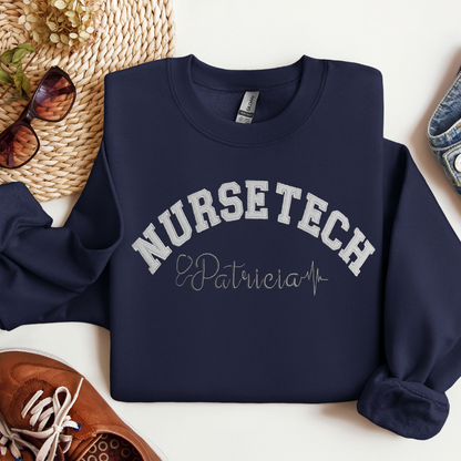 Custom Glitter Trendy Cute Graphic Nurse Tech Embroidery Crewneck