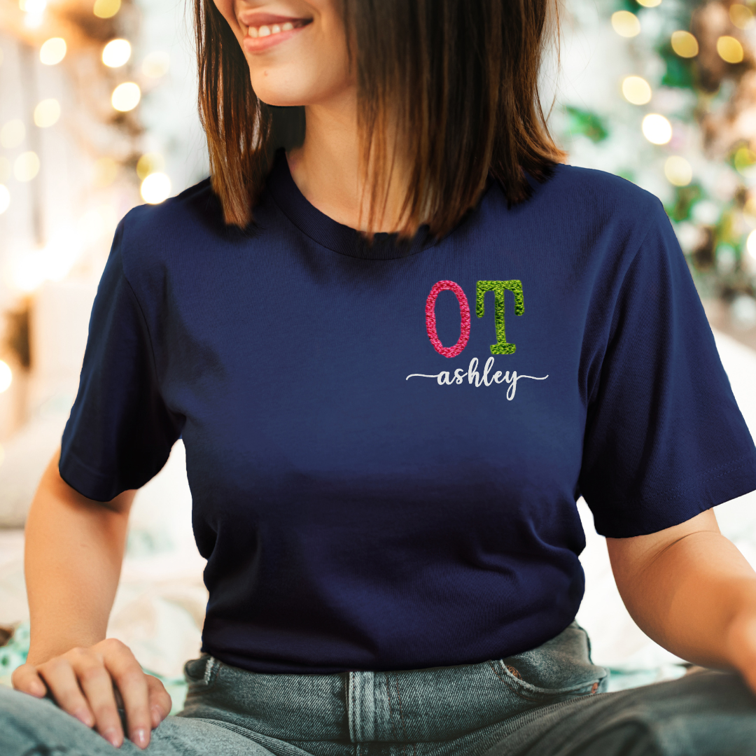 Colorful Cute Fun Unique Bold Occupational Therapy Embroidery T-shirt