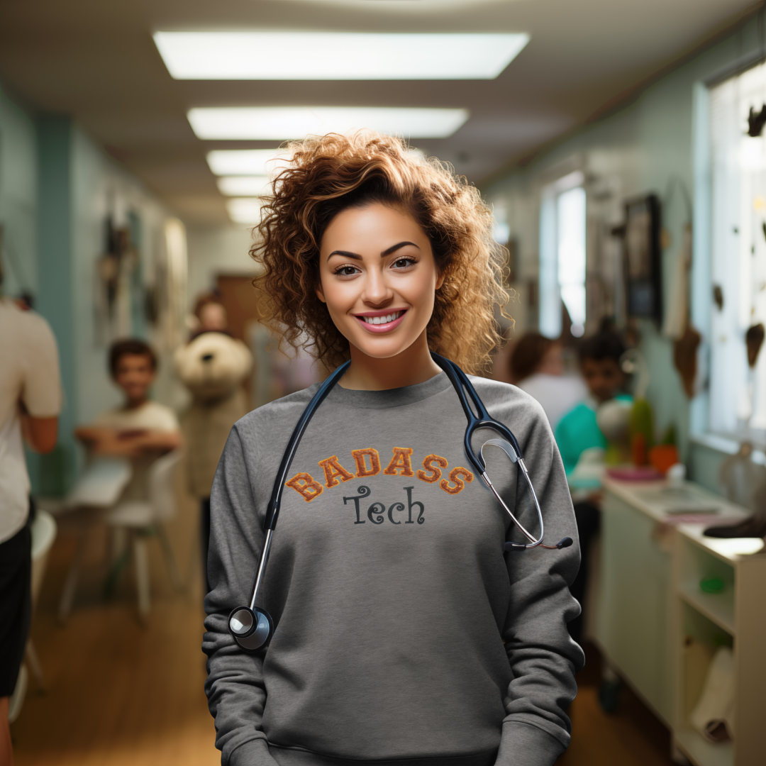 Badass Glitter Trendy Graphic Unique Nurse Tech Embroidery Crewneck