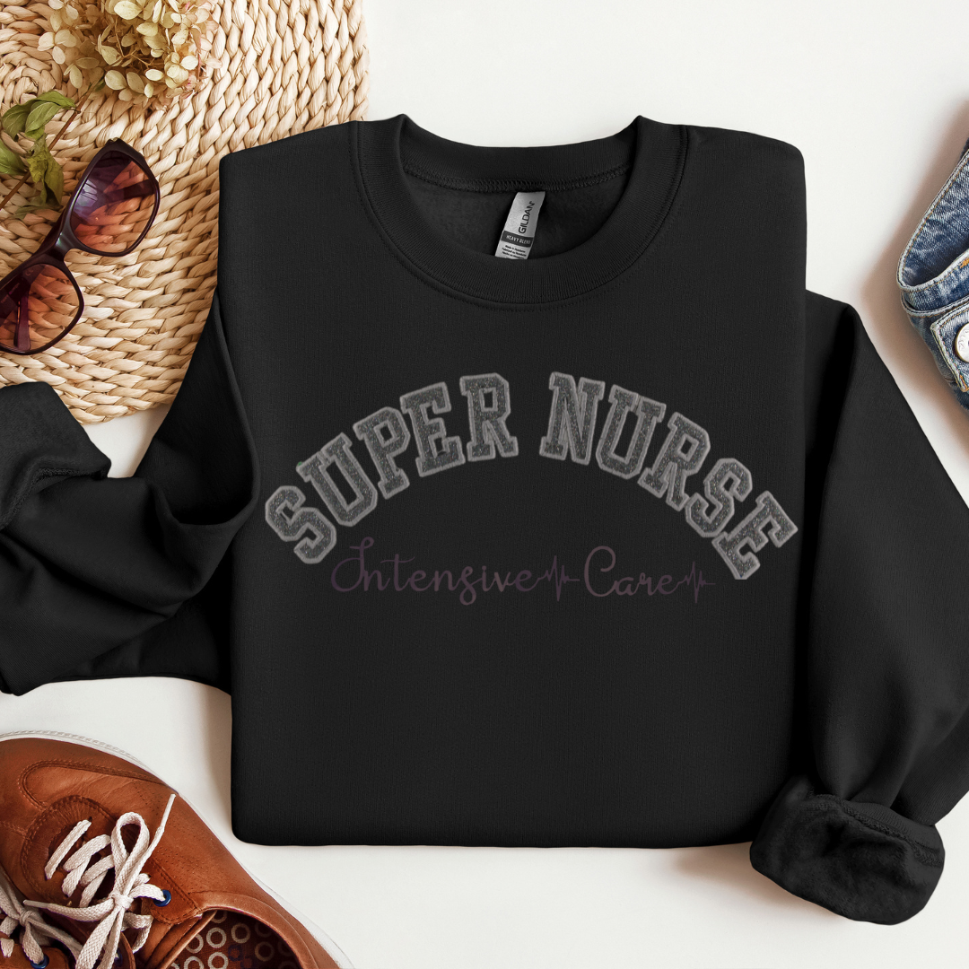 Fun Stylish Super ICU Nurse Top Trendy Hoodie Crewneck Eye-Catching Design