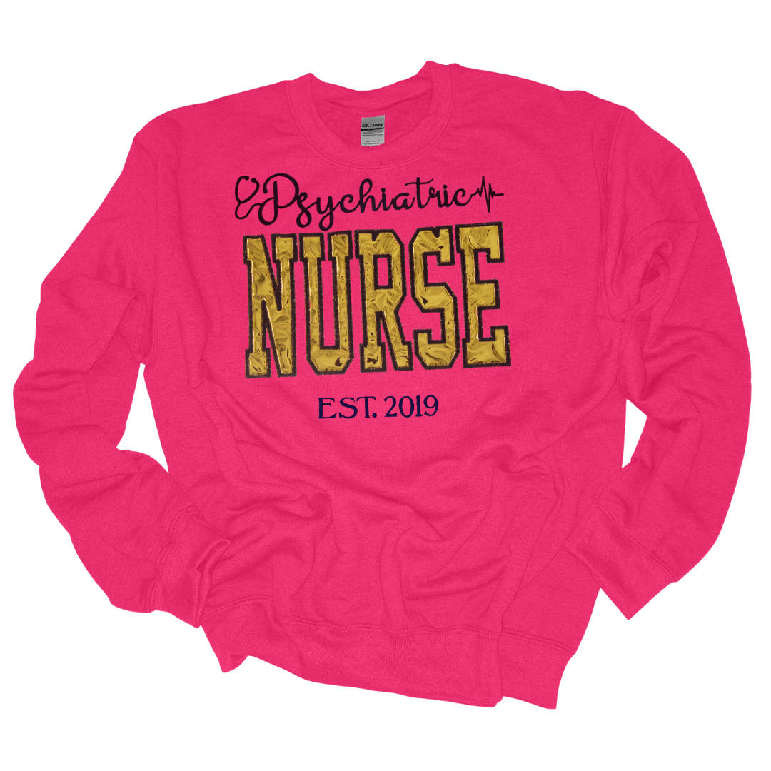 Cute Trendy Metallic Psych Nurse Embroidery Hoody-Custom Design