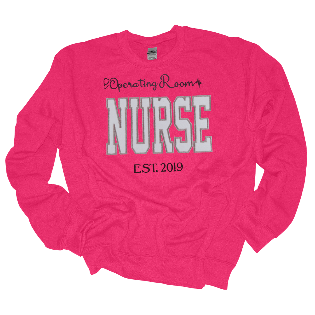 Cute Glitter OR Sweatshirt Hoodie Nurse Embroidery- Fun Popular Design