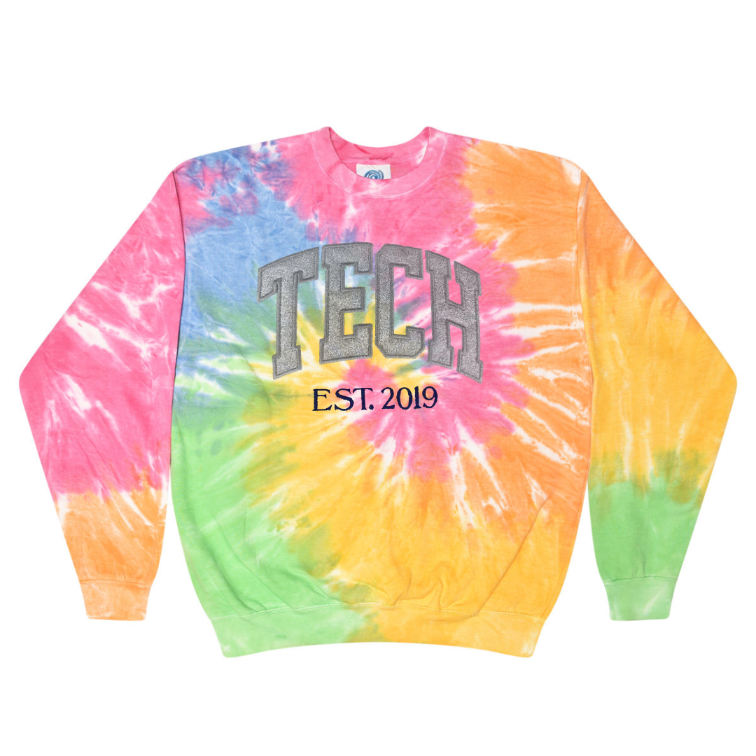 Tech Glitter Custom Trendy Tie Dye Sweatshirt Hoodie Embroidery