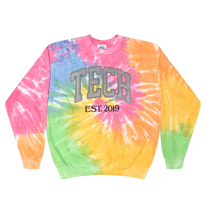 Tech Glitter Custom Trendy Tie Dye Sweatshirt Hoodie Embroidery