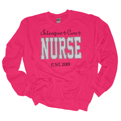 Cute White Glitter Sweatshirt Hoodie ICU Nurse Embroidery Fun Popular Design