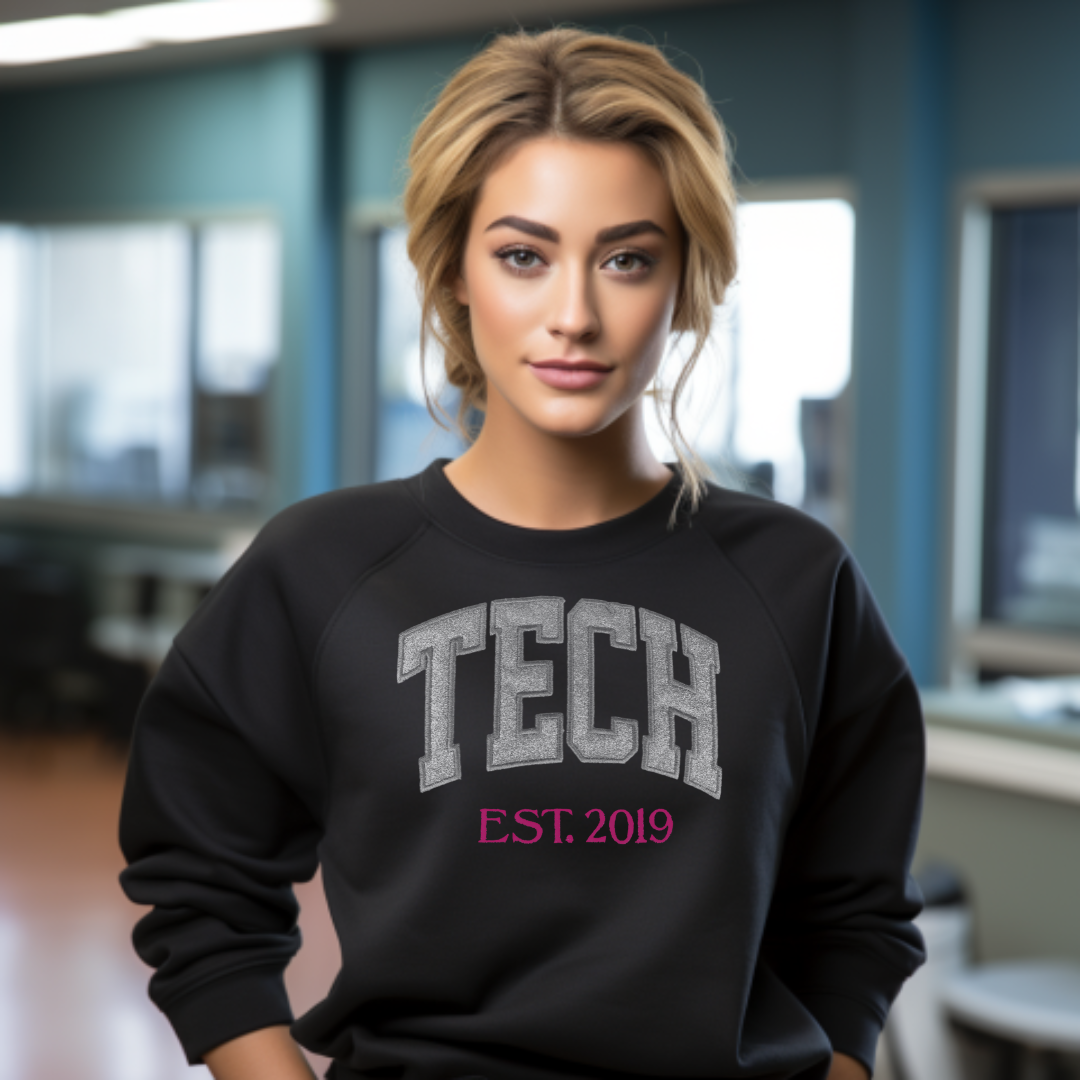 Glitter Trendy Cute Graphic Fun Unique Nurse Tech Embroidery Crewneck