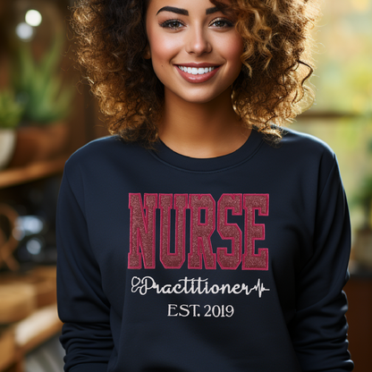 Pink Eye Catching Cute Unique Bold Nurse Practitioner Embroidery Hoodie Sweatshirt