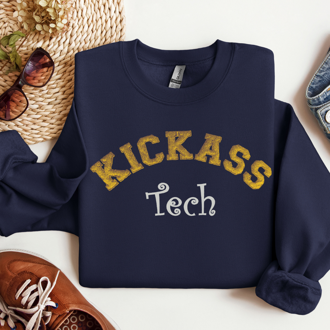 Kickass Glitter Trendy Graphic Unique Nurse Tech Embroidery Crewneck