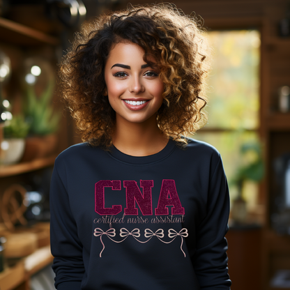 Glitter Trendy Cute Graphic Bow Unique CNA Embroidery Crewneck