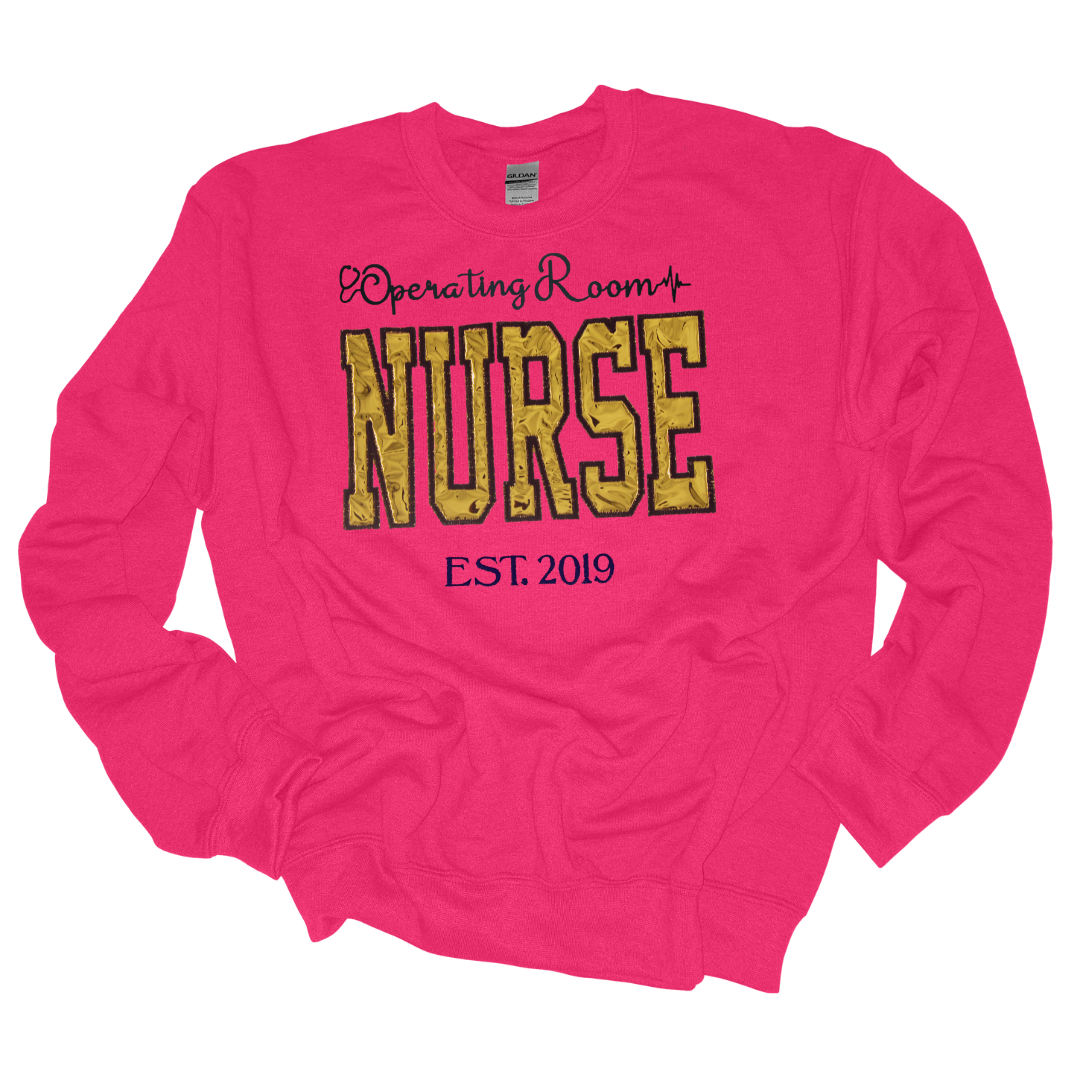 Cute Trendy Metallic OR Nurse Embroidery Hoody-Fun Custom Design